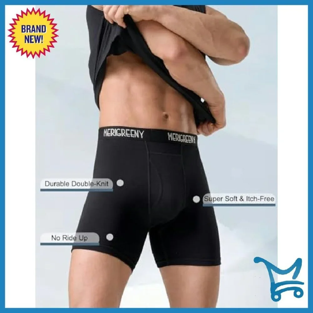 Men's 100% Merino Wool Boxer Briefs - Breathable Moisture-Wicking Underwear